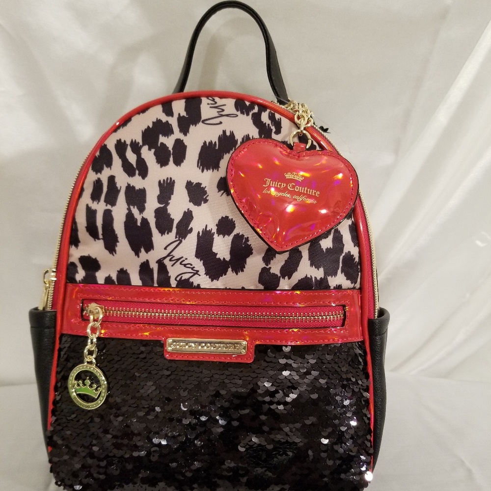 Juicy Couture Natural Leopard Clashing Hearts Color Black and Red Brand New